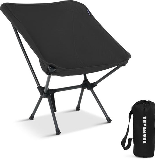 TRVLMORE Campingstoel - Opvouwbaar - 100KG Draagvermogen - Incl. Draagtas - Klapstoel - Visstoel - Kampeerstoel - Vouwstoel - Zwart