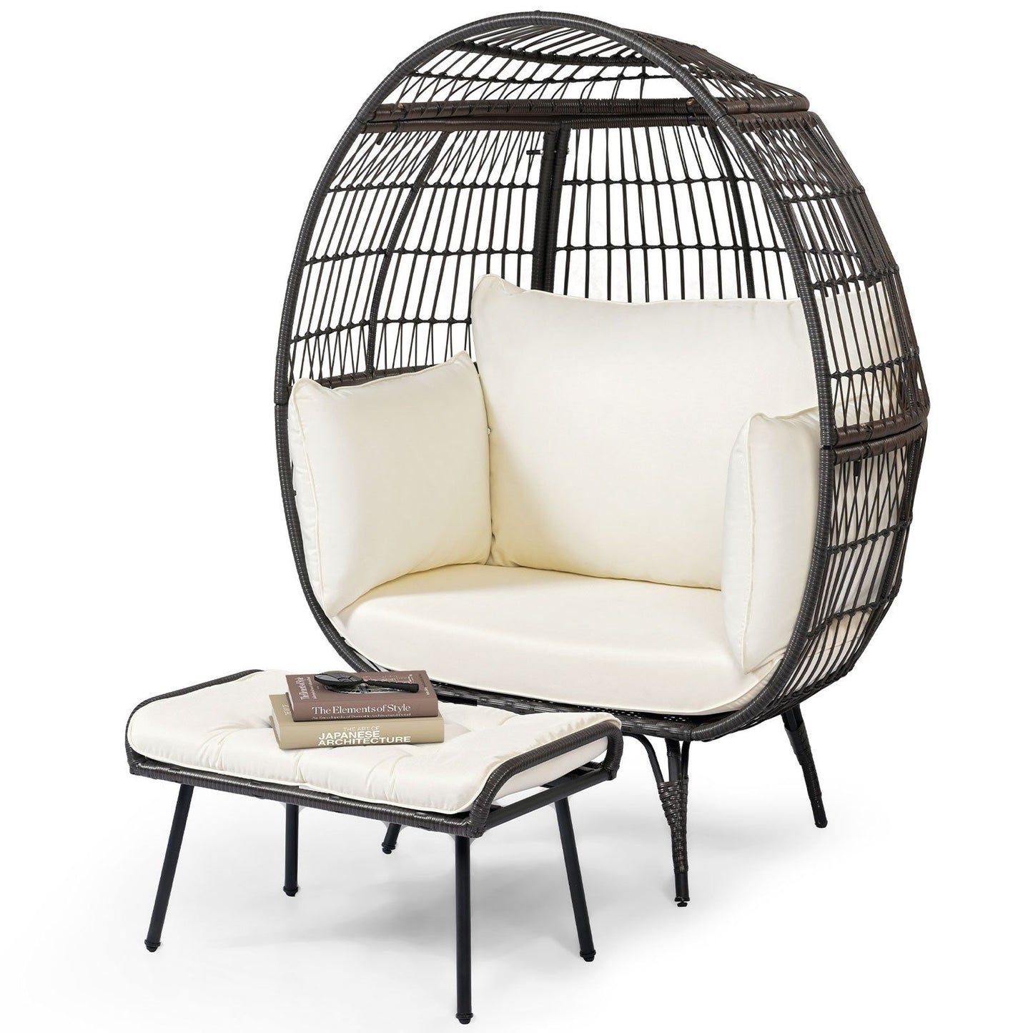Coast Egg stoel met Voetenbank - XXL - Max. 205 kg - 110 x 82 x 145cm - Bruin / Wit