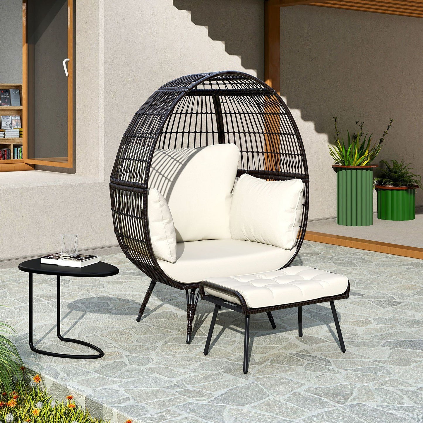 Coast Egg stoel met Voetenbank - XXL - Max. 205 kg - 110 x 82 x 145cm - Bruin / Wit
