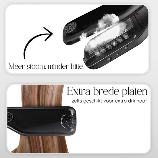 Sansbeauté® Stoomstijltang - Stoom Stijltang - Brede Platen - Professionele Stijltang – stoomstijltangs - Zwart