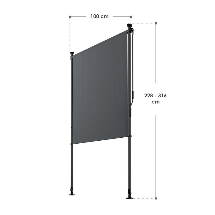Juskys Verticaal Balkonscherm 100x310 cm Grijs – Waterafstotende en in hoogte verstelbare zon- en privacybescherming