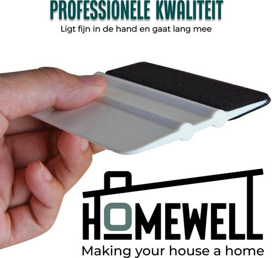 Homewell® Rakel met vilt en folie mes - Rubberen Squeegee (Toolset voor raamfolie, carwrap, plakfolie, keuken wrappen) 10x7,5cm