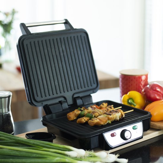 Inventum CG618 - Contactgrill - Tafelgrill - Grilloppervlak 28 x 23 cm - PFAS vrij - Anti aanbaklaag - 1800 watt - RVS/Zwart