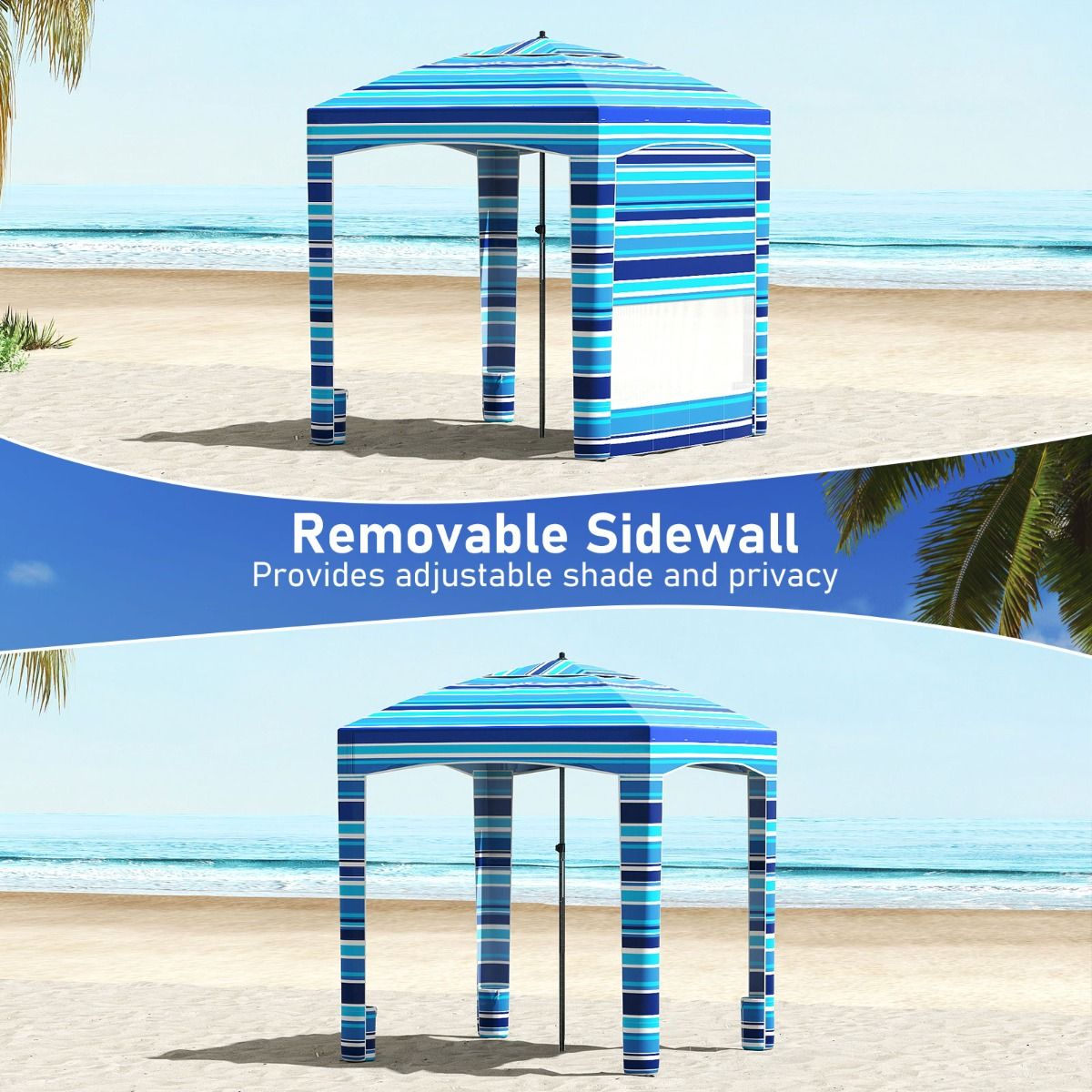 Coast Strandtent - met zijwand - verstelbare hoogte - marineblauw/roze - 185 x 185 cm