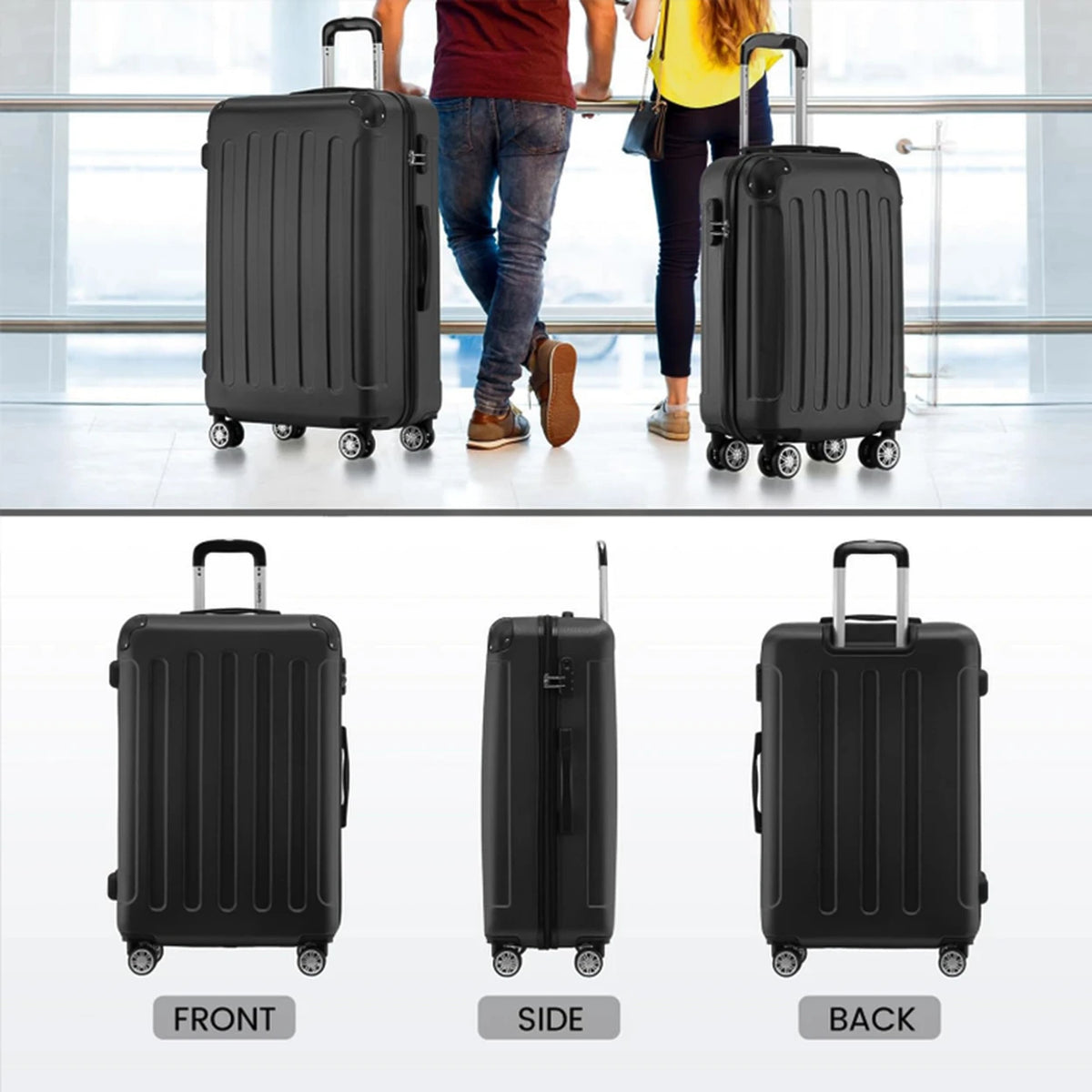 ochama ABS kofferset - 3 stuks - zwart - 20, 24 en 28 inch