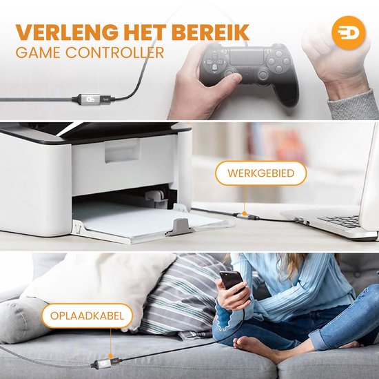 Drivv. Premium USB Verlengkabel 3.0 - Mannelijk naar Vrouwelijk - USB Data Kabel - Snelle Overdracht - 5Gbps - Nylon - 3 Meter - Grijs