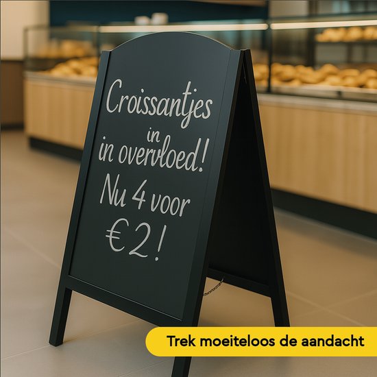BRASQ Krijtstoepbord Elegance Zwart - 70x130 CM - Krijtbord - Reclamebord - Stoepbord - Dubbelzijdig - voor Binnen en Buiten - Horeca