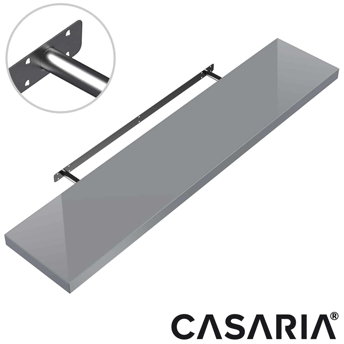 Casaria Wandplank Zwevend - 110 cm 15kg Belastbaar - Hoogglans Grijs