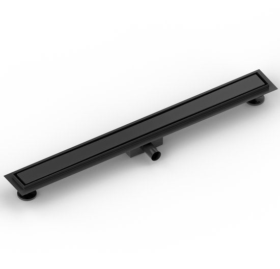 Douchegoot - 90cm- Mat Zwart- Tegelrooster - RVS - Met Flens