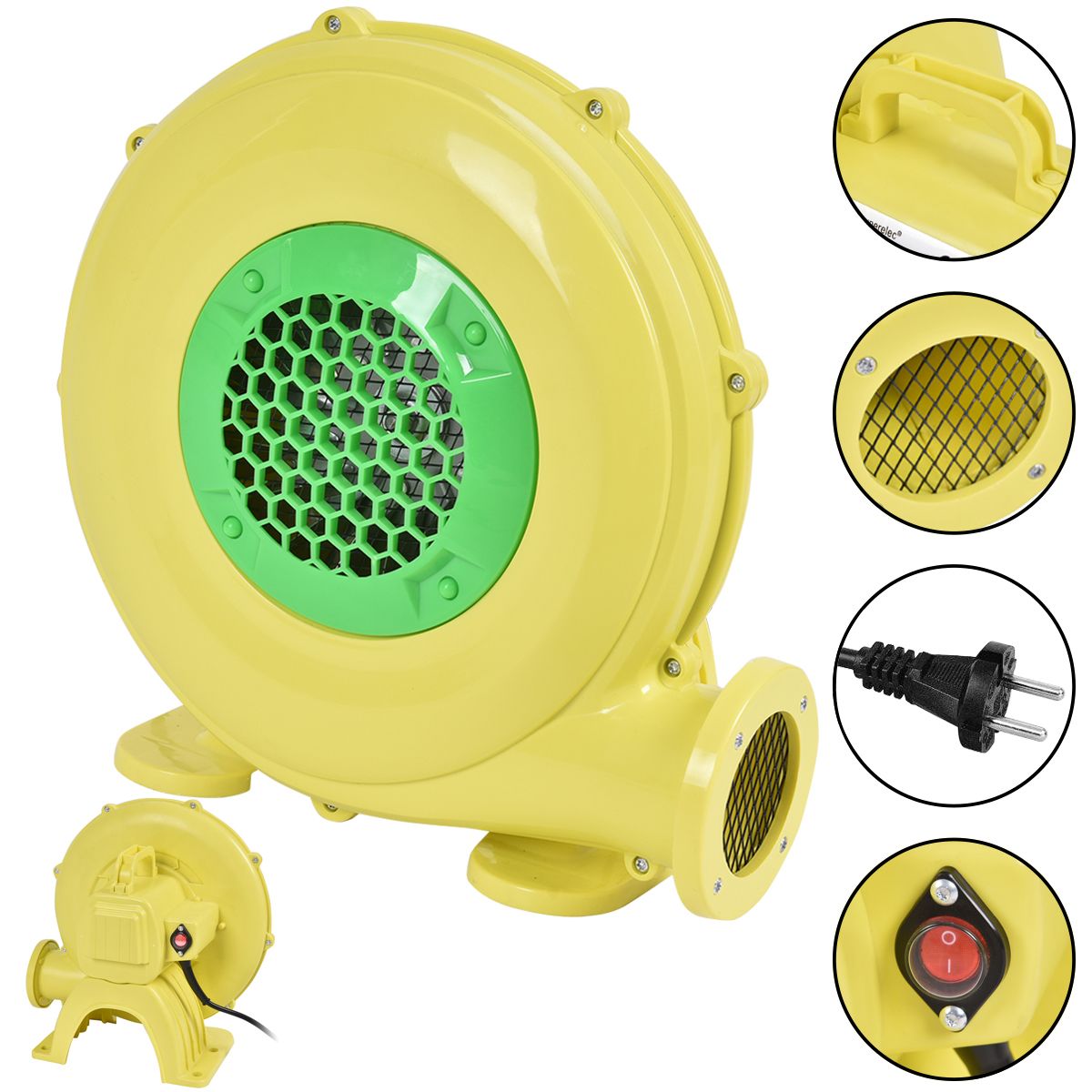 Elektrische Luchtblazer 450 W - Draagbare Ventilator voor Springkasteel en Opblaasbare Modellen - Met Handvat - 220‑240V - Geel