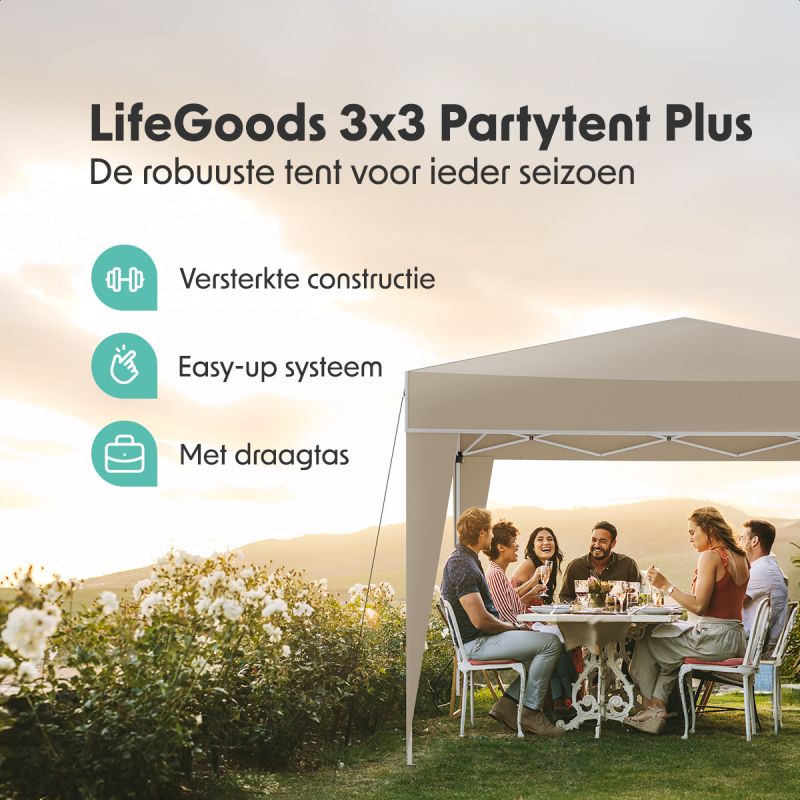 LifeGoods Partytent - Easy Up - Opvouwbaar - Waterdicht - Met Draagtas - 300 x 300 x 320 cm - Beige