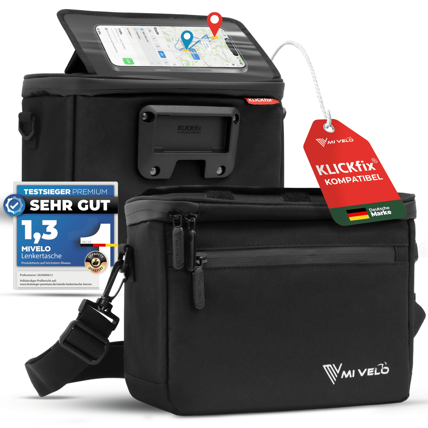 Mivelo stuurtas fiets KlickFIX met vak voor mobiele telefoon "OSKAR".