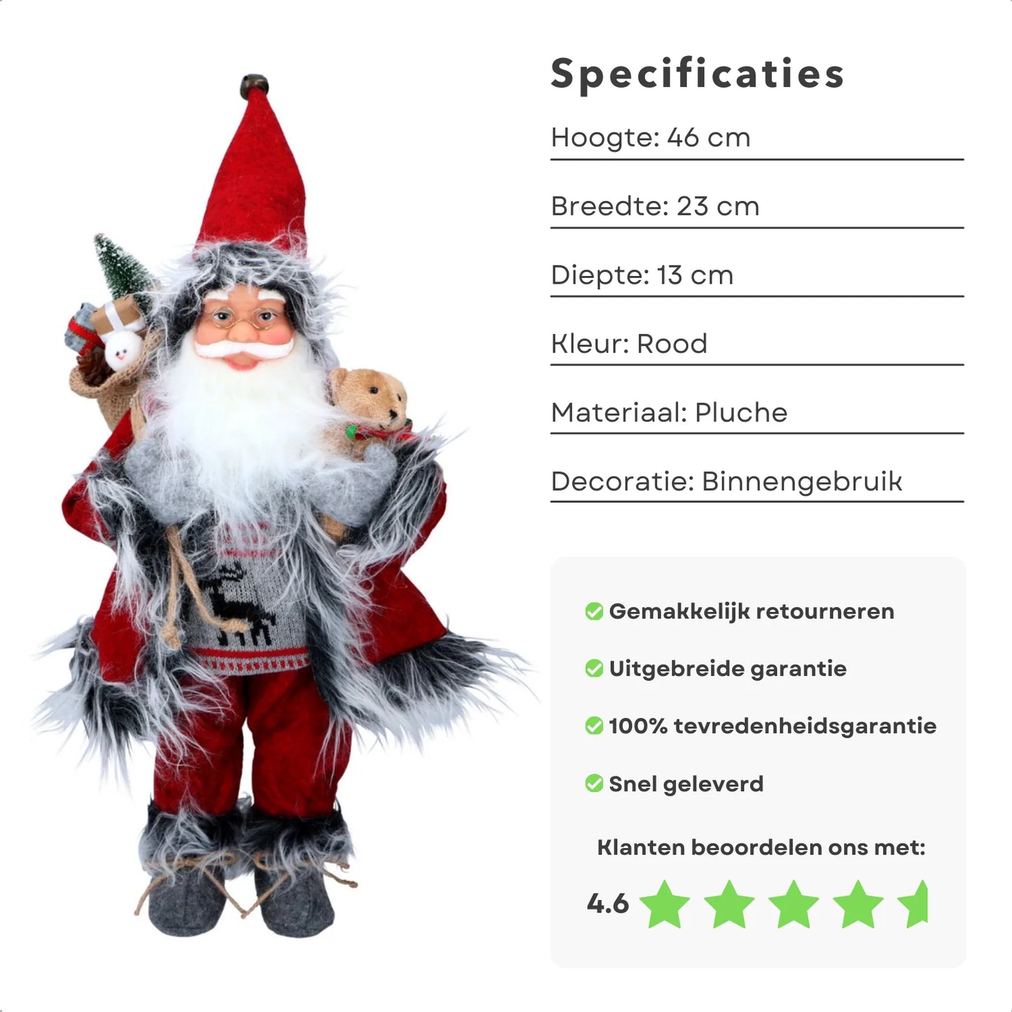 Kerstgeschenken Kerstman-Pop - Kerstversiering voor Binnen - 46cm - Rood