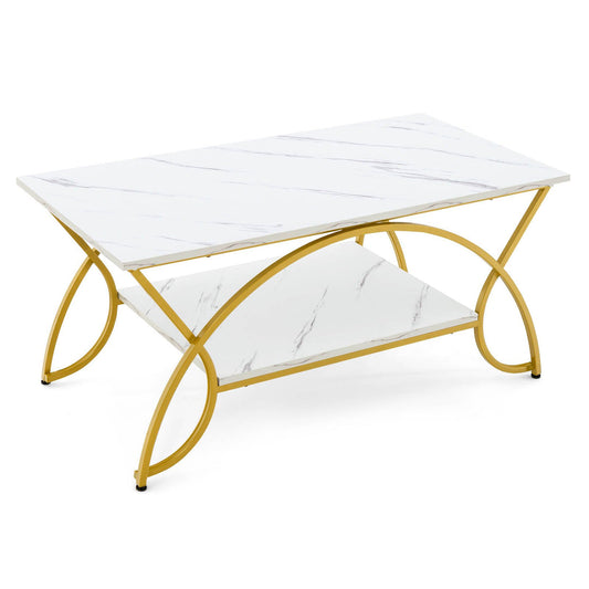 Coast 2-laags Salontafel - Imitatiemarmer - Metalen - Goud/Wit - Max.50 Kg - 100x50x45cm