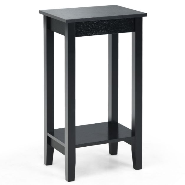 Coast Bijzettafel Zwart 40 x 30 x 73,5 cm – 2-Lagen met Massief Houten Poten