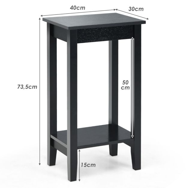 Coast Bijzettafel Zwart 40 x 30 x 73,5 cm – 2-Lagen met Massief Houten Poten
