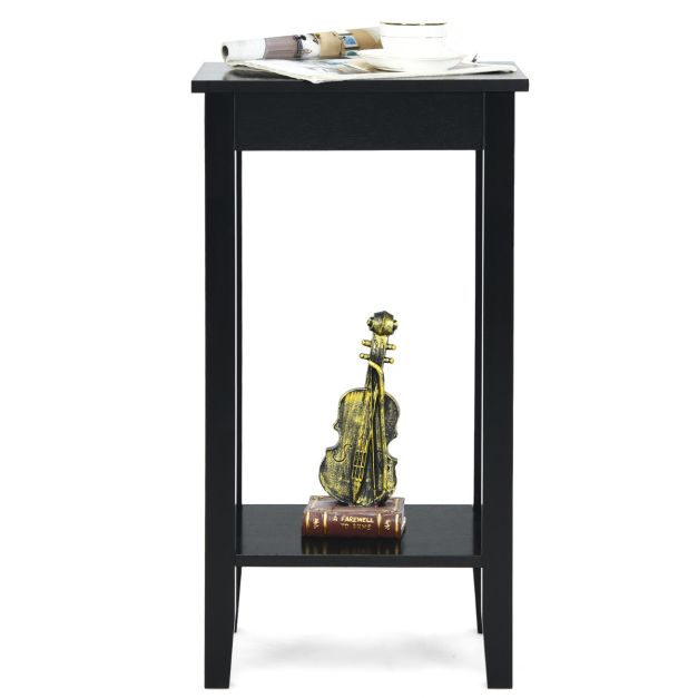 Coast Bijzettafel Zwart 40 x 30 x 73,5 cm – 2-Lagen met Massief Houten Poten