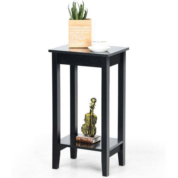 Coast Bijzettafel Zwart 40 x 30 x 73,5 cm – 2-Lagen met Massief Houten Poten