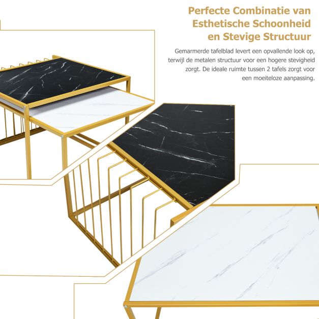 Coast Set van 2 Koffietafel - goud/wit/zwart - P2 - MDF - Ijzer - Max.50 kg - 80x53x38.5 cm