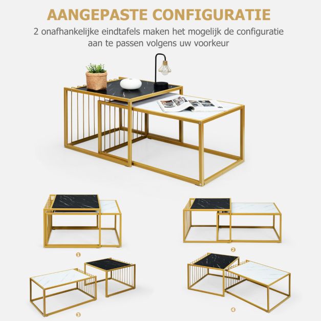 Coast Set van 2 Koffietafel - goud/wit/zwart - P2 - MDF - Ijzer - Max.50 kg - 80x53x38.5 cm