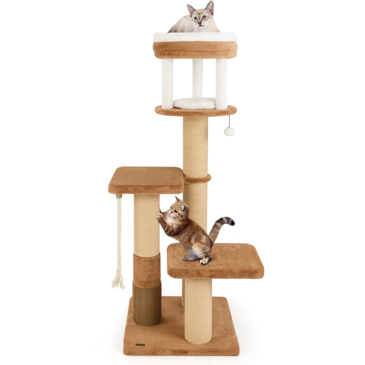 Coast Kattenboom - krabpaal met gevoerde zitstokken - uitneembaar kattenbed - karamel en wit - 164 cm