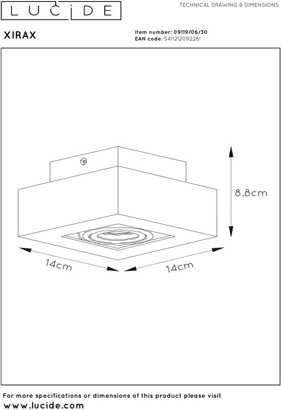 Lucide XIRAX - Plafondspot (Plafondlamp) - LED Dim to warm - GU10 - 1x5W 2200K/3000K - Zwart