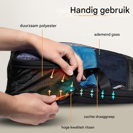 Packing Cubes met compressie voor koffer en rugzak incl. pakzak, Midnight Escape - Zwart