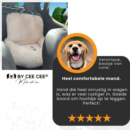By Cee Cee Autostoel Hond Deluxe Achterbank - Hondenmand Auto Met Veiligheidsriempje - Automand Hond - Hondenstoel - Grote Hond - Beige - Maat M