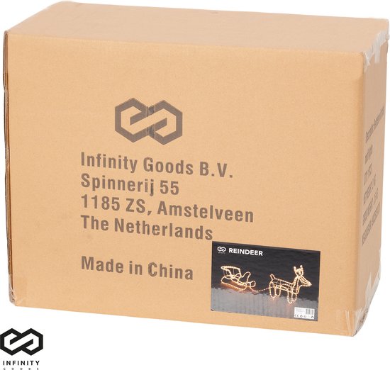 Infinity Goods Rendier Met Slee - Kerstverlichting - Buiten Binnen- LED Figuur - Kerstversiering - 3D Lichtslang - Kerst - Warm Wit