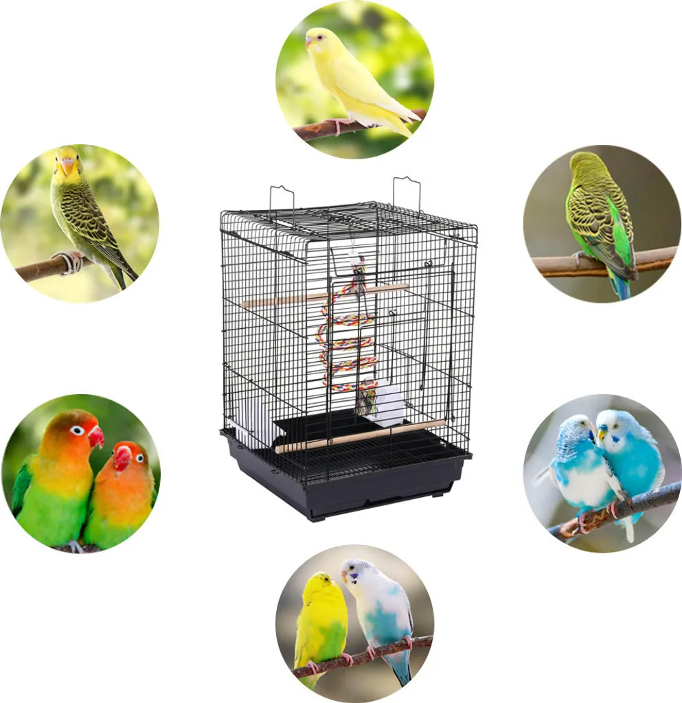 Yaheetech Vogelkooi met Speelgoed en Openklapbaar Dak - Zwart - 40 x 40 x 58 cm