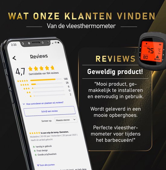 MostEssential PRO-3 Digitale Vleesthermometer - BBQ Thermometer - Draadloos met App - Bluetooth 5.0 - 100M Bereik - Inclusief 3 Meetsondes & Luxe Opberghoes