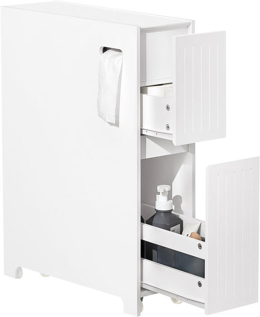 SoBuy Lage Kast, Staande Smalle Opbergkast, Smalle Badkamerkast, Toiletkast - Wit, 60x20x75cm, BZR111-W