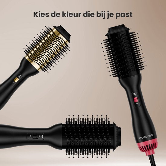 Auronic 4-in-1 Föhnborstel - Airstyler - Kammen - Stijlen - Krullen - Föhnen - 37 mm Krulborstel - 360 Graden Airflow - Zwart/Goud