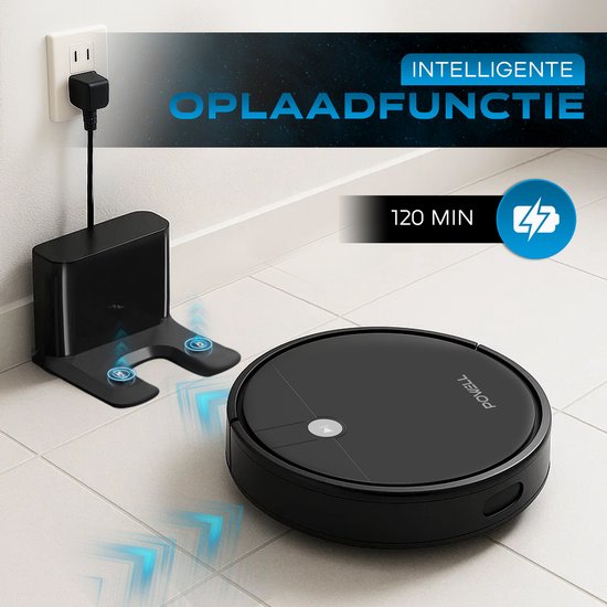 Powell Robotstofzuiger - Robotstofzuiger met Dweilfunctie - Robotstofzuiger met Laadstation - Robot Stofzuiger - Dweilrobot - Zwart