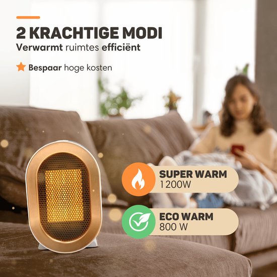 Vulpes Goods® Tech - Elektrische Kachel Pro - Ventilatorkachel - Heater - 2 Standen - 1200W - LED Indicatie - Wit