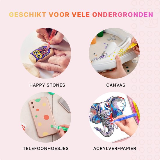 Stiften - Verfstiften - Acrylverf - Acryl stiften - Happy Stones - 35 stuks - 20 Kleuren - 2 maten