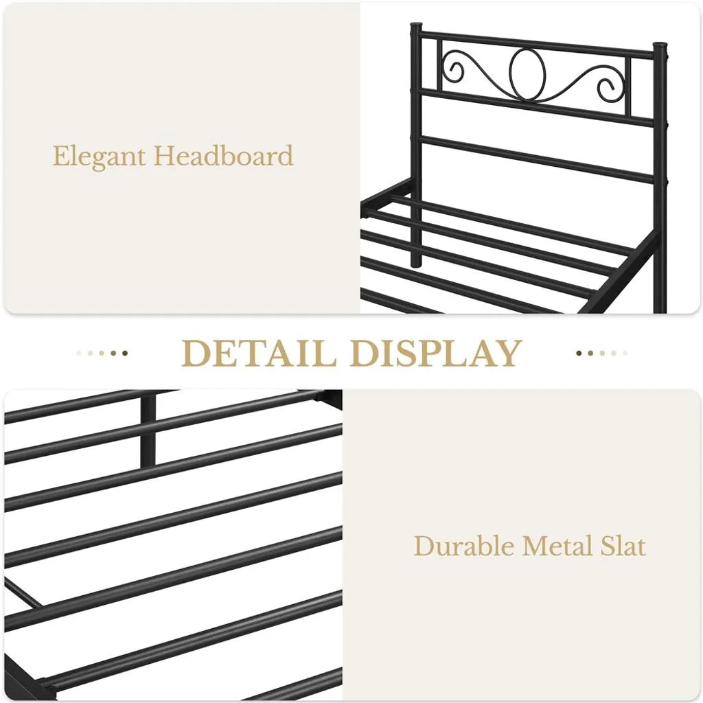 Yaheetech Metalen Bedframe 90 x 200 cm - Zwart - Eenpersoonsbed met Lattenbodem