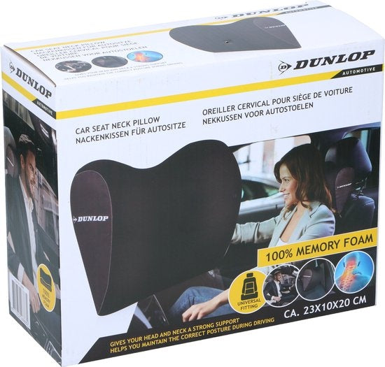Dunlop Neksteun - Nekkussen Autostoel - 100% Memory Foam - Universele Pasvorm - Zwart