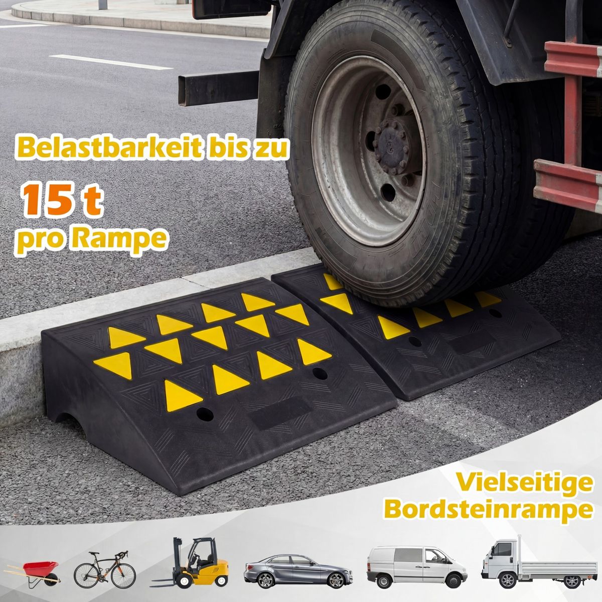 Coast Drempelhulpset - 15 ton draagkracht - antislip rubber - zwart/geel - 49 x 37 x 16 cm