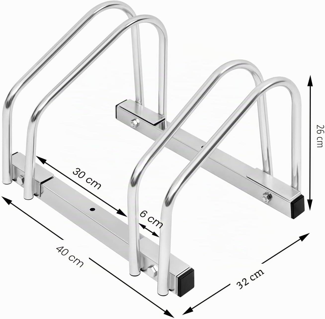 WOLTU Fietsenrek Voor 2 Fietsen – Robuust Stalen Fietsenstandaard Voor Vloer- En Wandmontage – Geschikt Voor Bandbreedtes Van 35-55 mm – Zilver/Zwart – Ø 16 mm