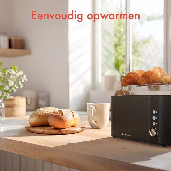 KitchenBrothers Broodrooster - Toaster - 6 Warmteniveaus - 2 Extra Lange Sleuven - 1520W - Zwart