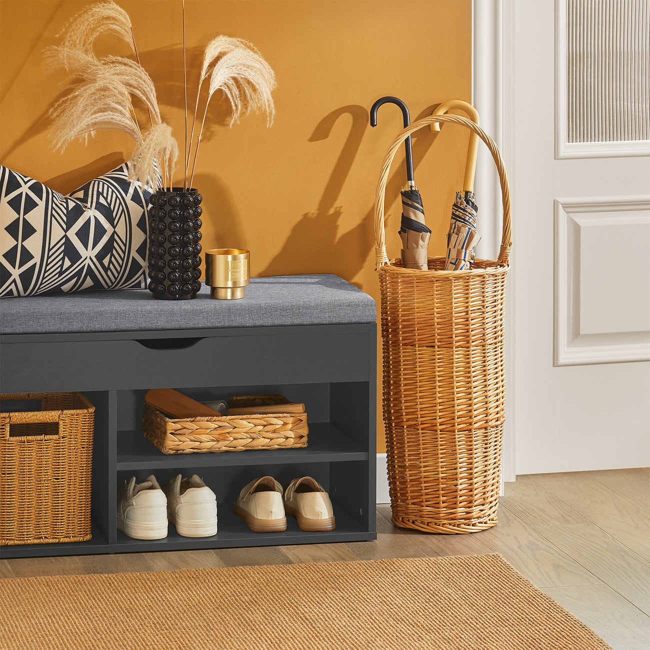 SoBuy Schoenenkast met Zitvlak - 80 x 30 x 46 cm - Zwart/ Grijs