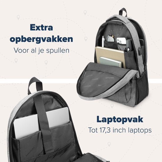 TRVLMORE Rugzak - 36L - 17,3 inch - Laptop Rugtas - Schooltas - Unisex - Spatwaterdicht Grijs