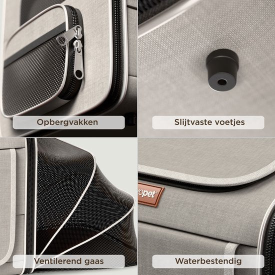 Trevopet® Hondenfietsmand - 4-in-1 Fietsmand Hond, Draagtas, Rugzak & Autostoel - Geschikt voor Elektrische Fiets - Voor Honden tot 8 kg - Grijs