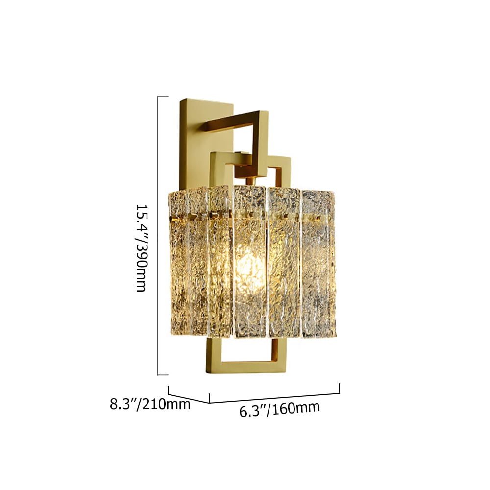 Jewell Wandlamp Modern - Messing - Waterrimpelglas - 1-lichts - Dimbaar - E12 Fitting - 16 x 21 x 39 cm