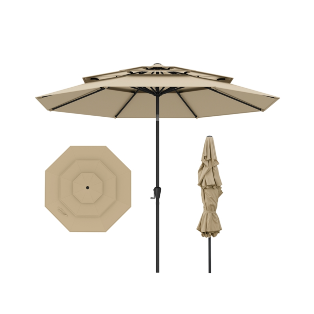 Coast Terrasparasol 300 x 300 x 245 cm - 3-Niveau Dak - Kantelbaar - Slinger - Beige/Bruin/Grijs