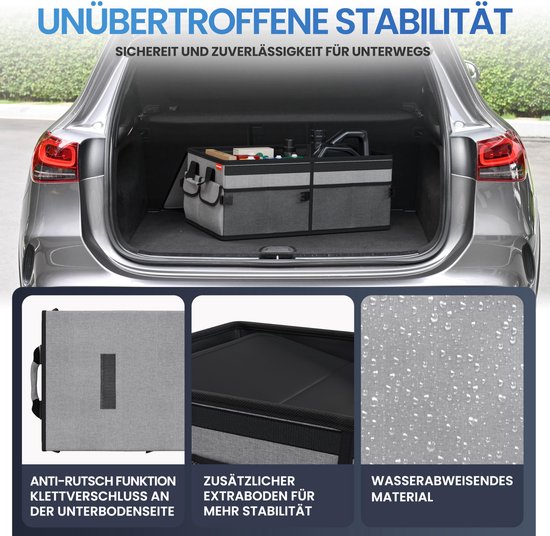 HELDENWERK Premium kofferbak organizer met deksel, stevig & antislip - Opvouwbare kofferbaktas, groot met dubbele bodem - Kofferbakbox, kofferbak organizer box