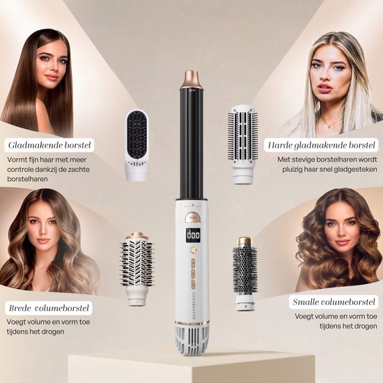 Sansbeauté® 8-in-1 Airstyler met Diffuser - Multistyler - Föhnborstel Kort Haar - Haarkruller - Haarstyler - Haardroger - Warmteborstel - Krulborstel - Krultang - Haarstijler - Stijlborstel - 5 in 1 Hairstyler