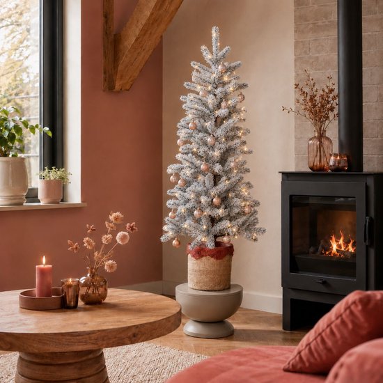 Black Box Trees Nagoya Kunstkerstboom met Verlichting H120 x Ø60 cm - Kerstboom met Besneeuwde Takken - Kunstboom met 212 PE Dennentakjes - Slank Model Ø60 cm - Groen
