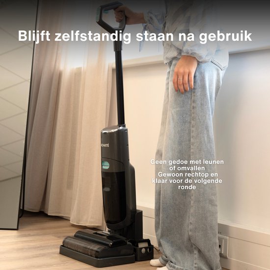 Achaté Dweilstofzuiger – 3-in-1 Steelstofzuiger met Dweilfunctie – Nat & Droog Vloerreiniger – Draadloos 55 min – Zelfreinigend – Voor streeploos schone vloeren